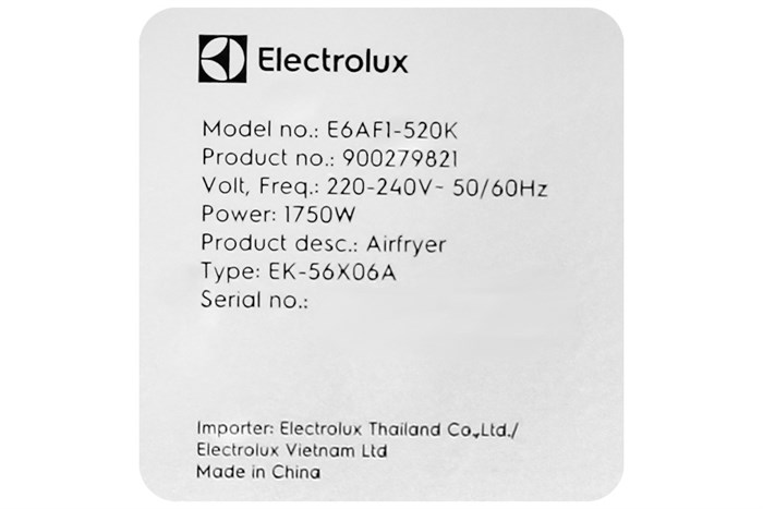 Nồi chiên không dầu Electrolux 5 lít E6AF1-520K Màu Đen
