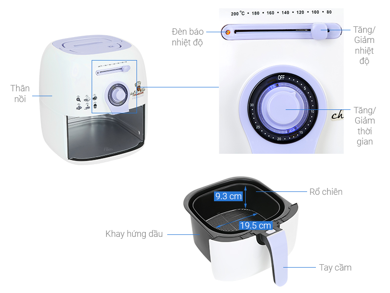 Thông số kỹ thuật Nồi chiên không dầu Pensonic PDF-2201 2.5 lít