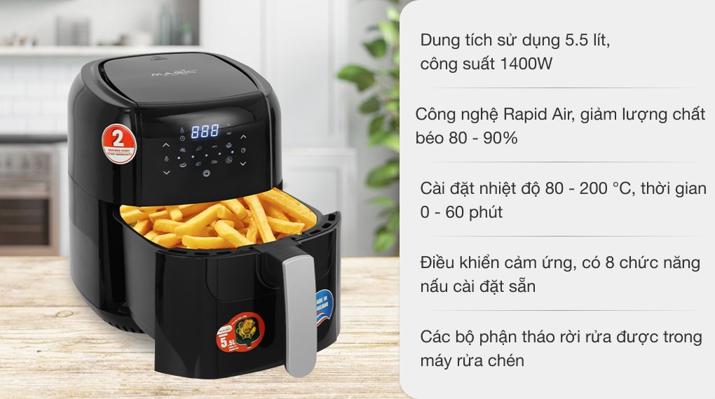 Thời gian chiên thực phẩm trong nồi chiên không dầu Magic Eco AC-110 là bao lâu?