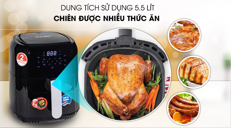 Dung tích sử dụng 5.5 lít - Nồi chiên không dầu Magic Eco AC-102