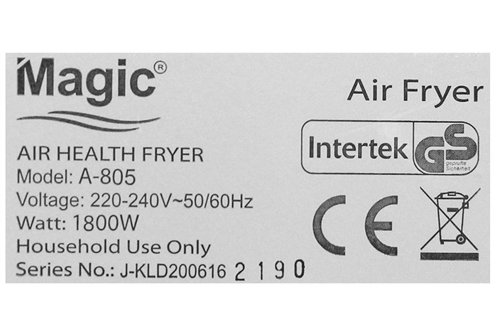 Nồi chiên không dầu Magic 6.5 lít A-805 Màu Đen