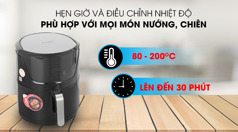 Điều chỉnh thời gian và nhiệt độ Nồi chiên không dầu Magic Eco AC-121