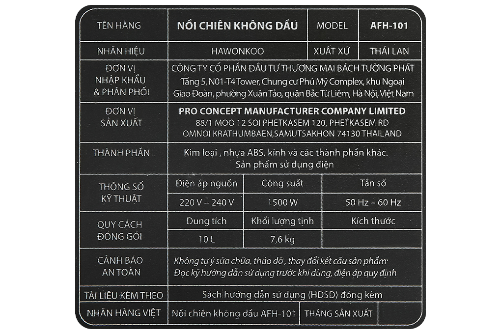 Lò chiên không dầu Hawonkoo AFH-101 10 lít - 14