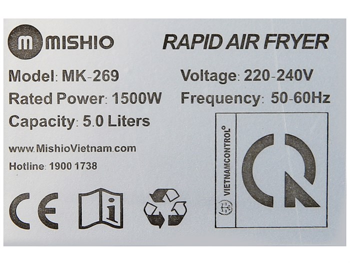 Nồi chiên không dầu Mishio MK-269 5 lít Màu Đen