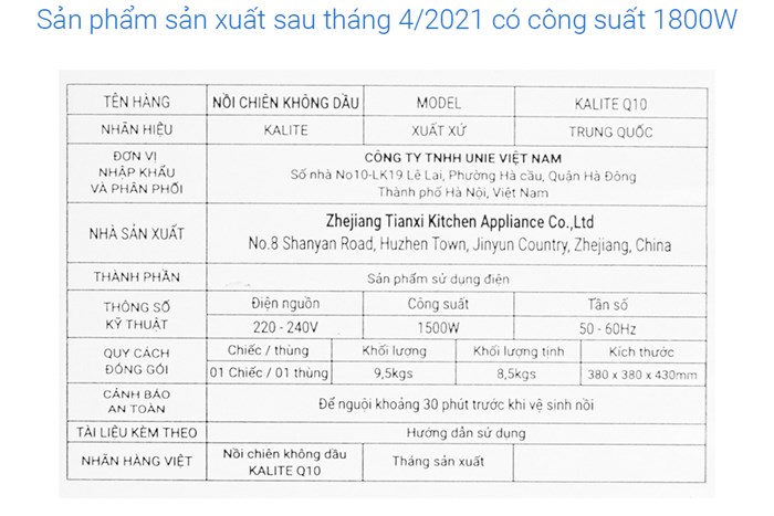 Lò chiên không dầu Kalite Q10 10 lít Màu Đen - Bạc