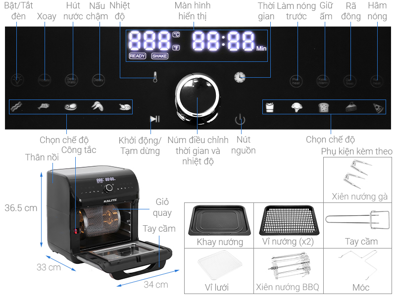 Lò chiên không dầu Kalite Q12 12 lít