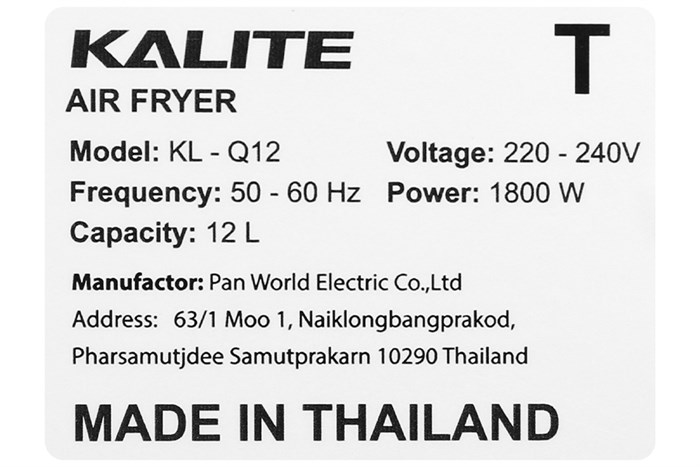 Lò chiên không dầu Kalite Q12 12 lít Màu Đen