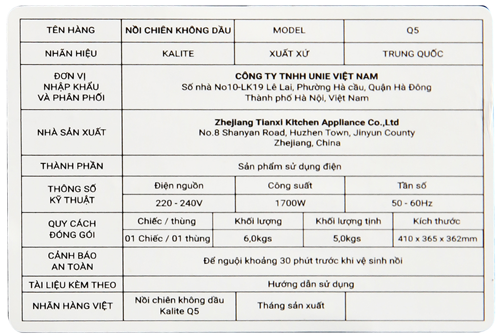 Siêu thị nồi chiên không dầu Kalite Q5 5 lít