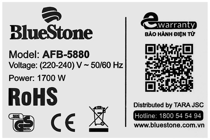 Nồi chiên không dầu BlueStone 5.5 lít AFB-5880 Màu Đen