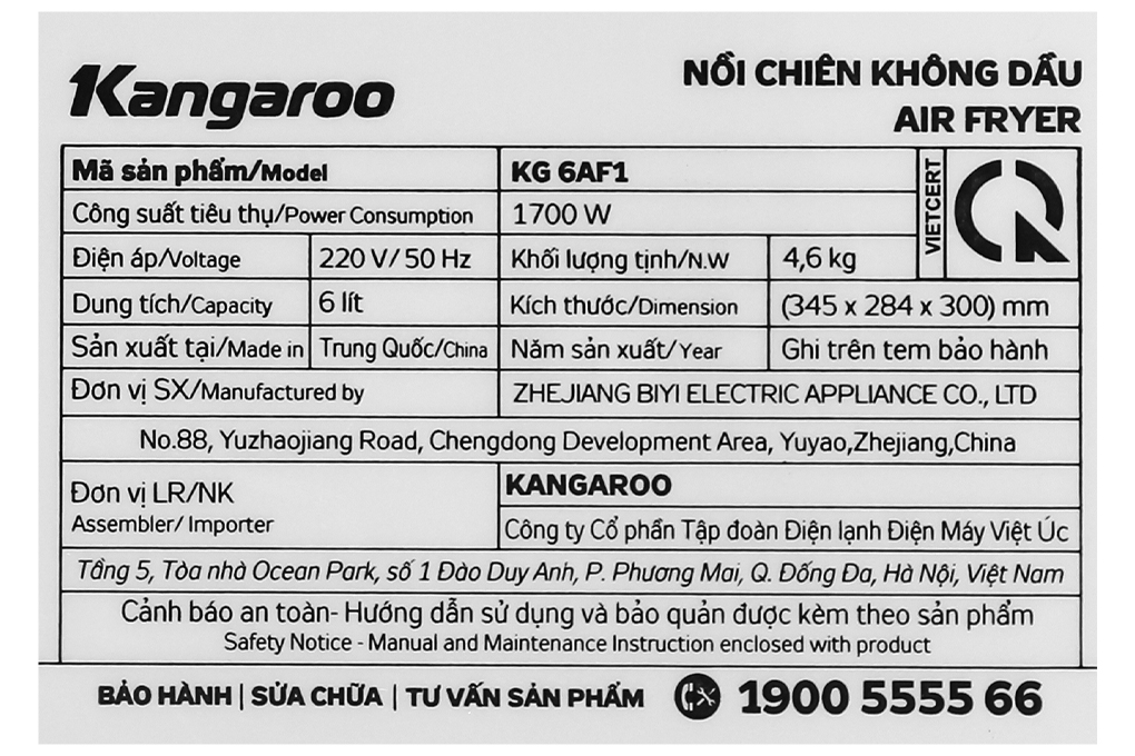 Siêu thị nồi chiên không dầu Kangaroo KG6AF1 6 lít