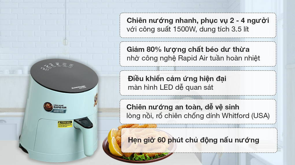 Nồi chiên không dầu Sunhouse SHD4085G 3.5 lít - 10