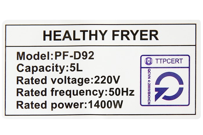 Nồi chiên không dầu Perfect PF-D92 5 lít Màu Đen