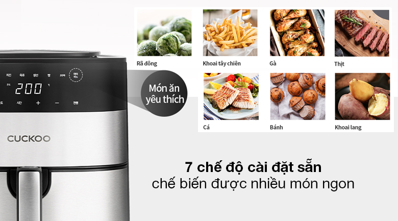 Nồi chiên không dầu Cuckoo CAF-G0510T 5.5L - Thiết lập 7 chế độ cài đặt sẵn cho bạn chuẩn bị món ăn phong phú