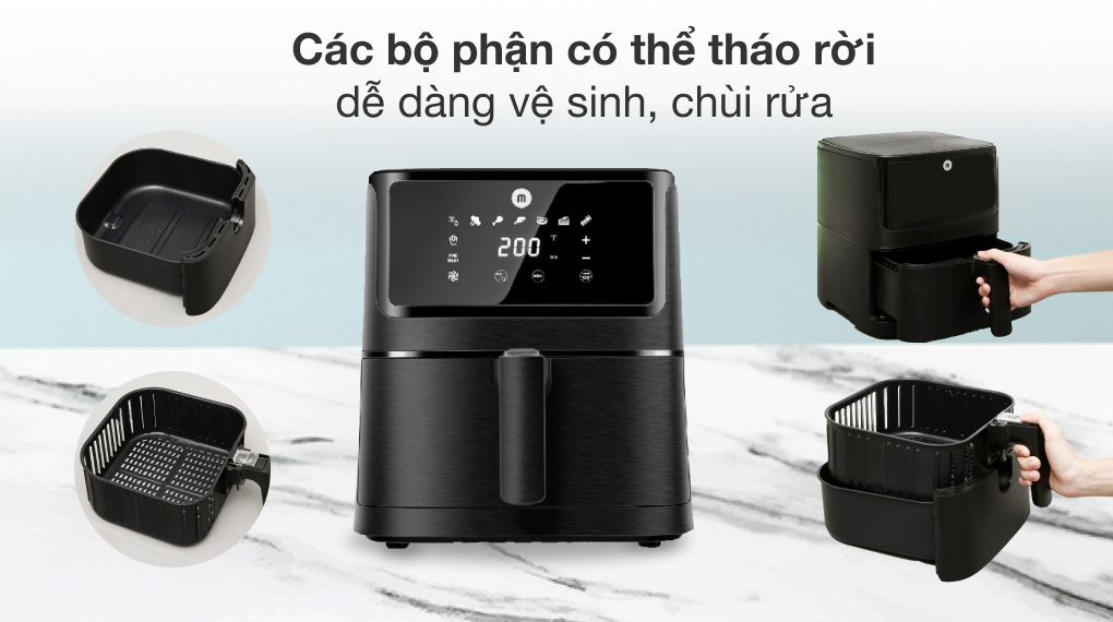 Nồi chiên không dầu Mishio MK-284 5.5 lít - Các bộ phận có thể tháo rời