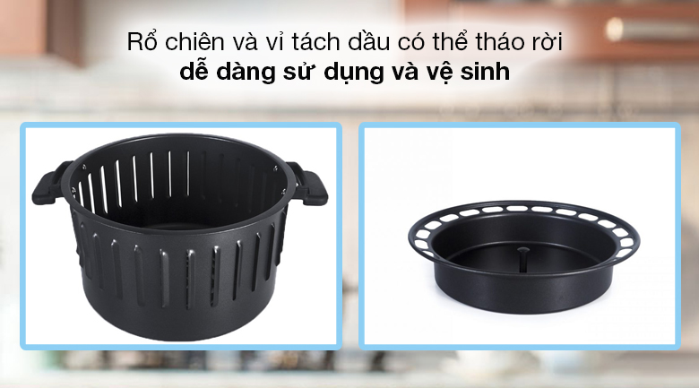 Nồi chiên không dầu Dreamer DF-S40B 3 lít - Trang bị vỉ tách dầu và rổ chiên có thể tháo rời