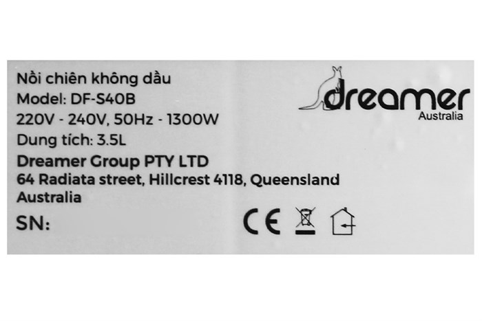Nồi chiên không dầu Dreamer 3.5 lít DF-S40B Màu Đen