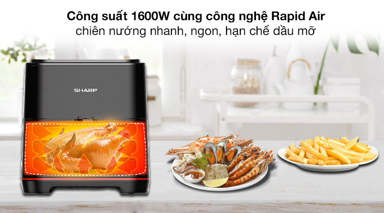 Công nghệ - Nồi chiên không dầu Sharp KF-AF70EV-BK 5.5 lít