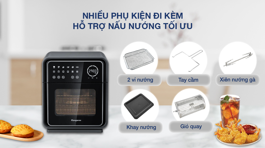 Lò chiên không dầu Kangaroo KG12AF8A 12 lít - Phụ kiện 