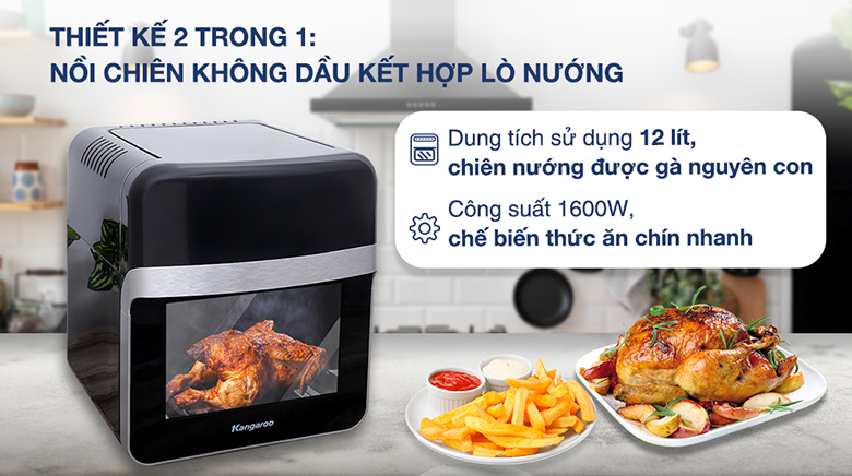 Lò chiên không dầu Kangaroo KG12AF6A 12 lít - Dung tích, công suất