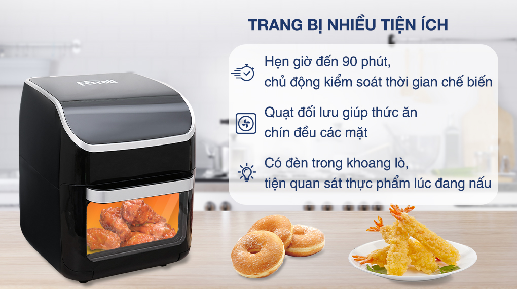 Lò chiên không dầu Ferroli FAF-12D 12 lít - Tiện ích Lò chiên không dầu Ferroli FAF-12D 12 lít - Tiện ích
