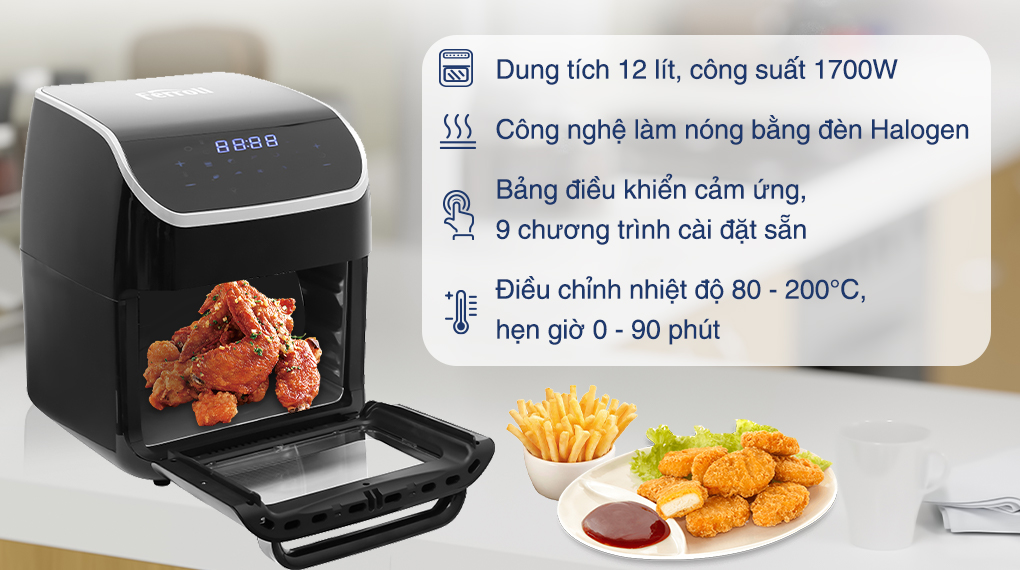 Lò chiên không dầu Ferroli FAF-12D 12 lít - Tổng quan Lò chiên không dầu Ferroli FAF-12D 12 lít - Tổng quan