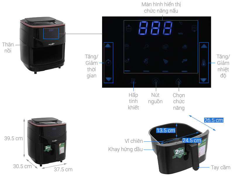Nồi chiên không dầu kết hợp hấp Magic Eco S07 7 lít