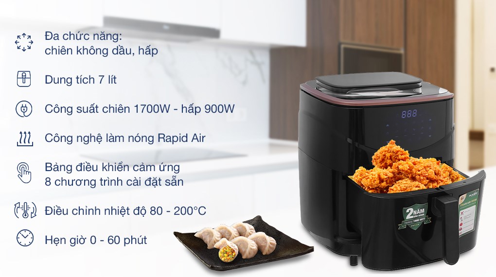 Nồi chiên không dầu kết hợp hấp Magic Eco S07 7 lít