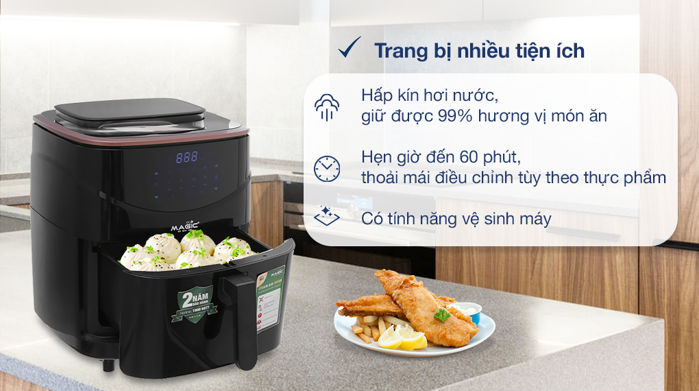 Nồi chiên không dầu kết hợp hấp Magic Eco S07 7 lít - Tiện ích