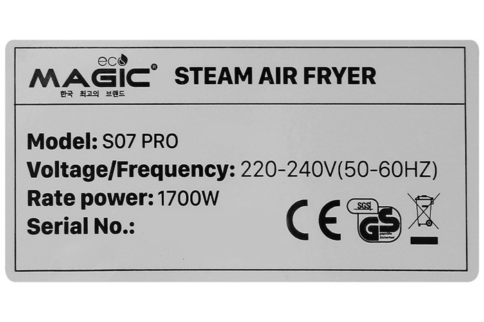 Nồi chiên không dầu kết hợp hấp Magic Eco S07 PRO 7 lít Màu Đen