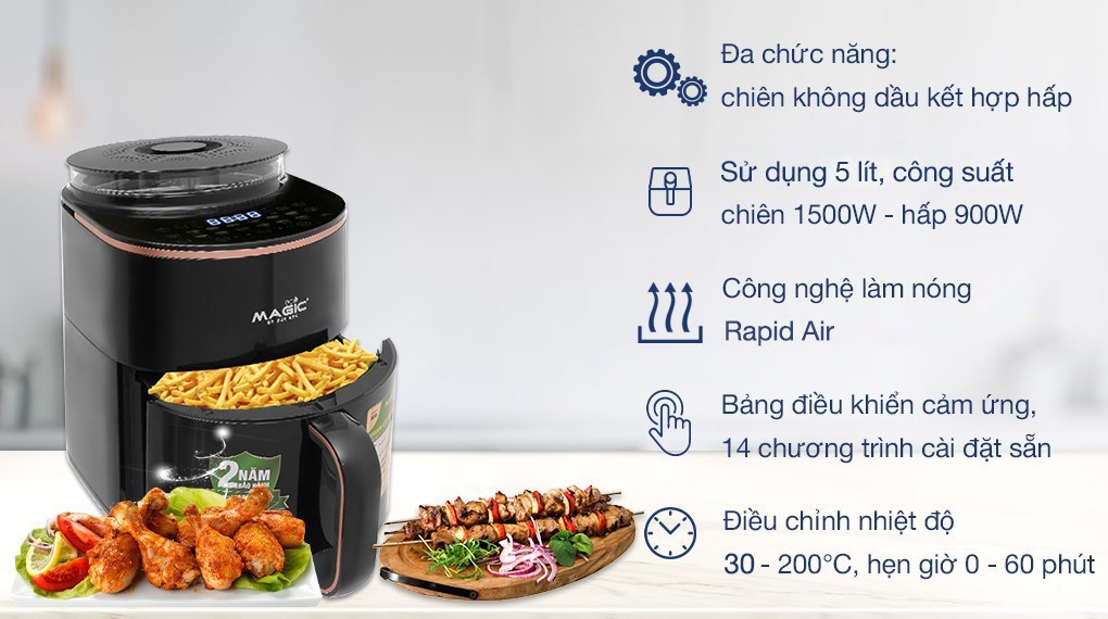 Nồi chiên không dầu kết hợp hấp Magic Eco S05 5 lít