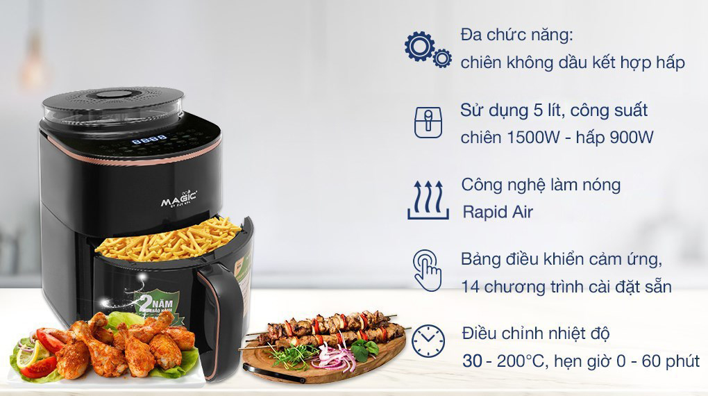 Nồi chiên không dầu kết hợp hấp Magic Eco S05 5 lít - Tổng quan Nồi chiên không dầu kết hợp hấp Magic Eco S05 5 lít - Tổng quan