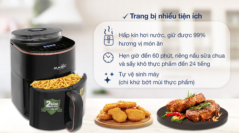Nồi chiên không dầu kết hợp hấp Magic Eco S05 - Tiện ích Nồi chiên không dầu kết hợp hấp Magic Eco S05 - Tiện ích