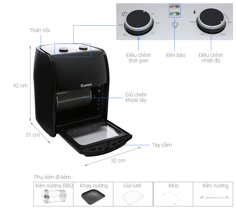 Lò chiên không dầu Rapido RAF-12M1 12 lít