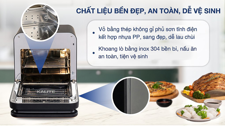 Lò chiên không dầu kết hợp hấp Kalite STEAM PRO 15 lít - Chất liệu