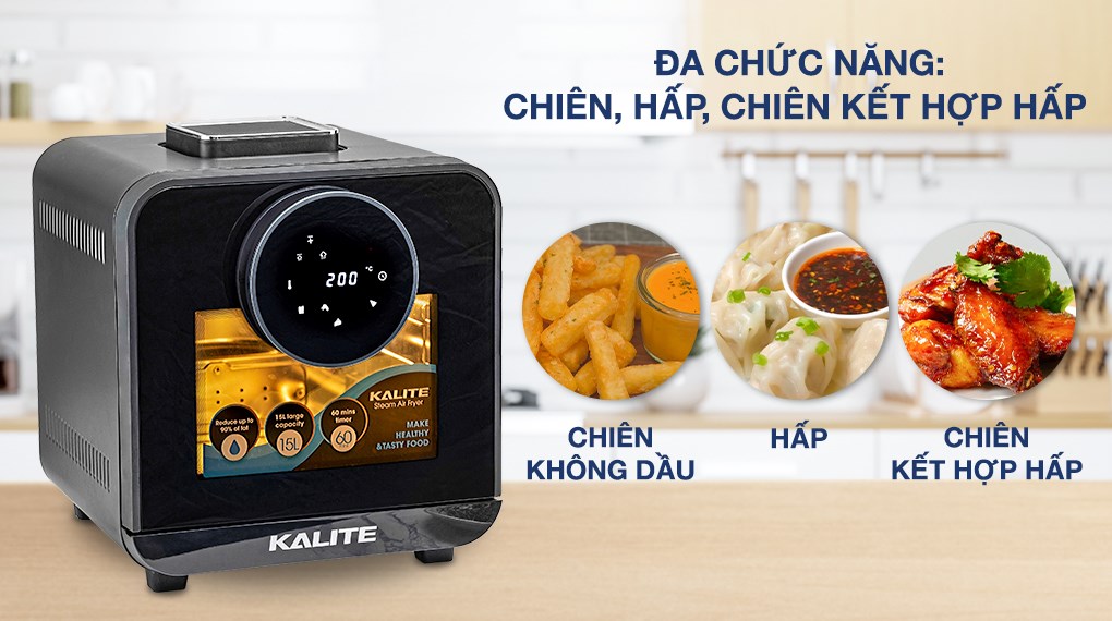 Lò chiên không dầu kết hợp hấp Kalite 15 lít STEAM STAR