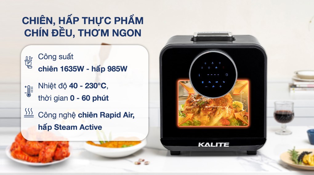 Lò chiên không dầu kết hợp hấp Kalite 15 lít STEAM STAR