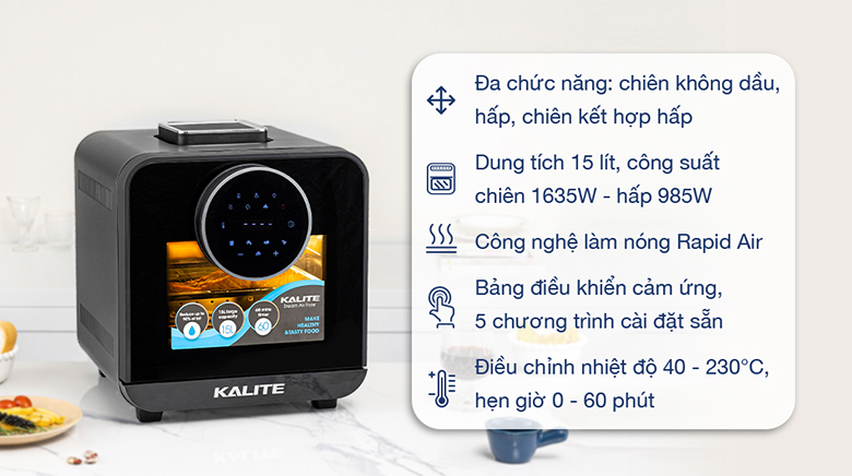 Lò chiên không dầu kết hợp hấp Kalite STEAM STAR 15 lít - Tổng quan