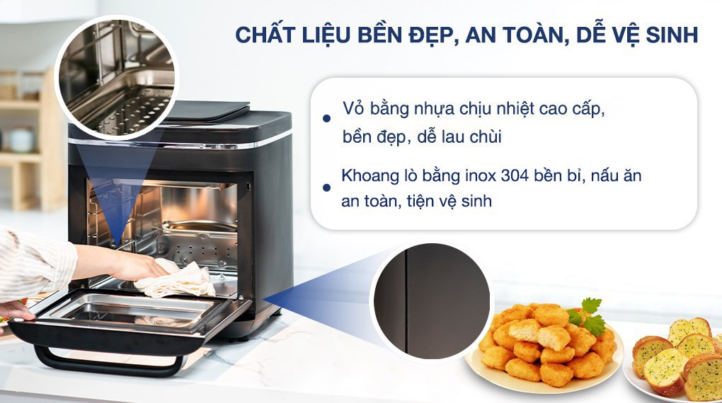 Lò chiên không dầu kết hợp hấp Kalite 15 lít STEAM X