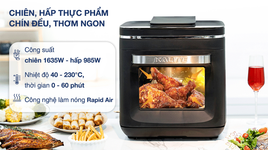 Lò chiên không dầu kết hợp hấp Kalite 15 lít STEAM X