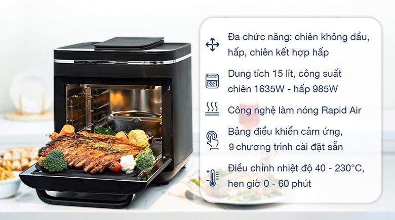 Lò chiên không dầu kết hợp hấp Kalite STEAM X 15 lít - Tổng quan