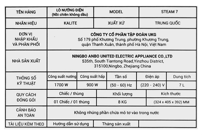 Nồi chiên không dầu kết hợp hấp Kalite STEAM 7 7 lít Màu Xám