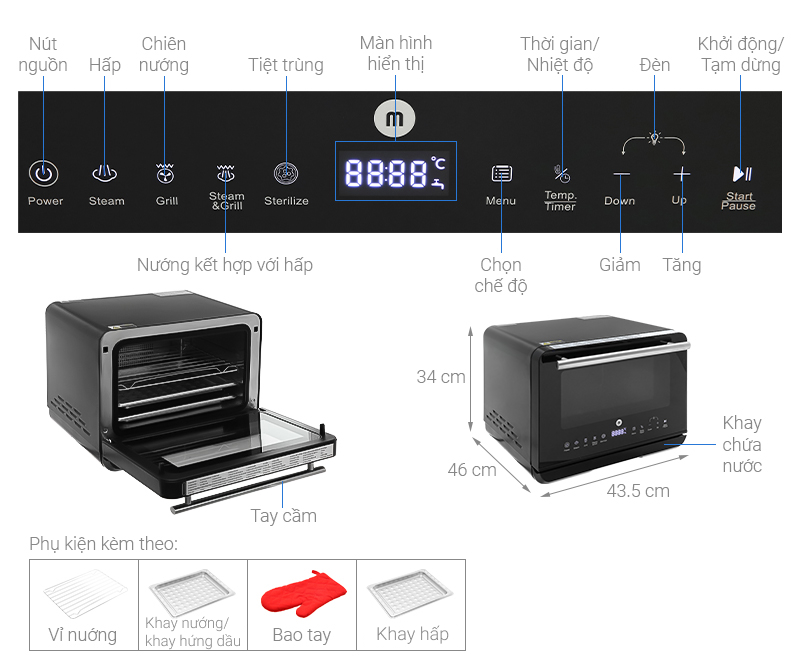 Lò chiên không dầu hơi nước Mishio MK-318 20 lít