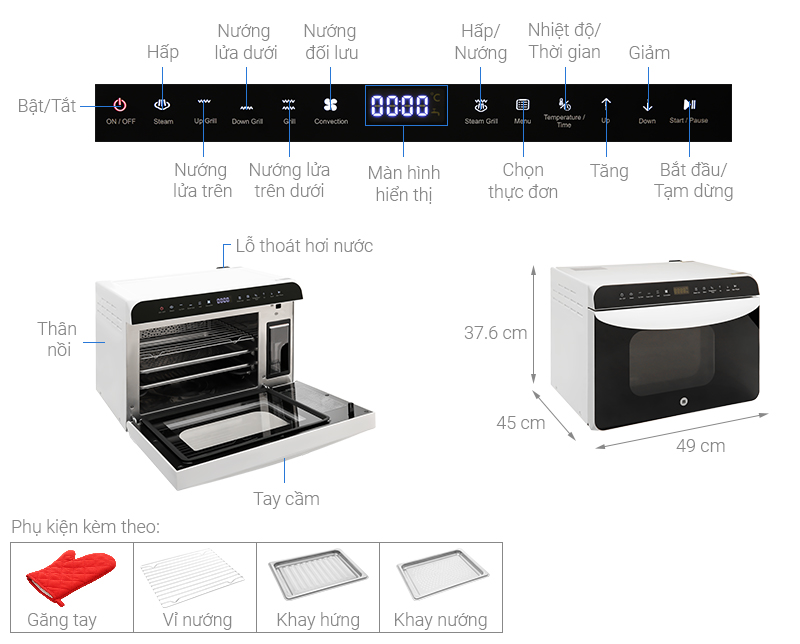 Lò chiên không dầu hơi nước Mishio MK-319 26 lít