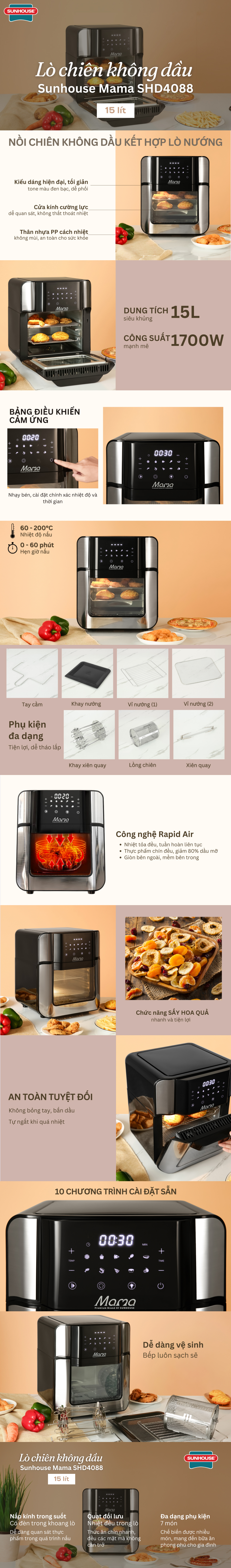Lò chiên không dầu Sunhouse Mama SHD4088 15 lít 