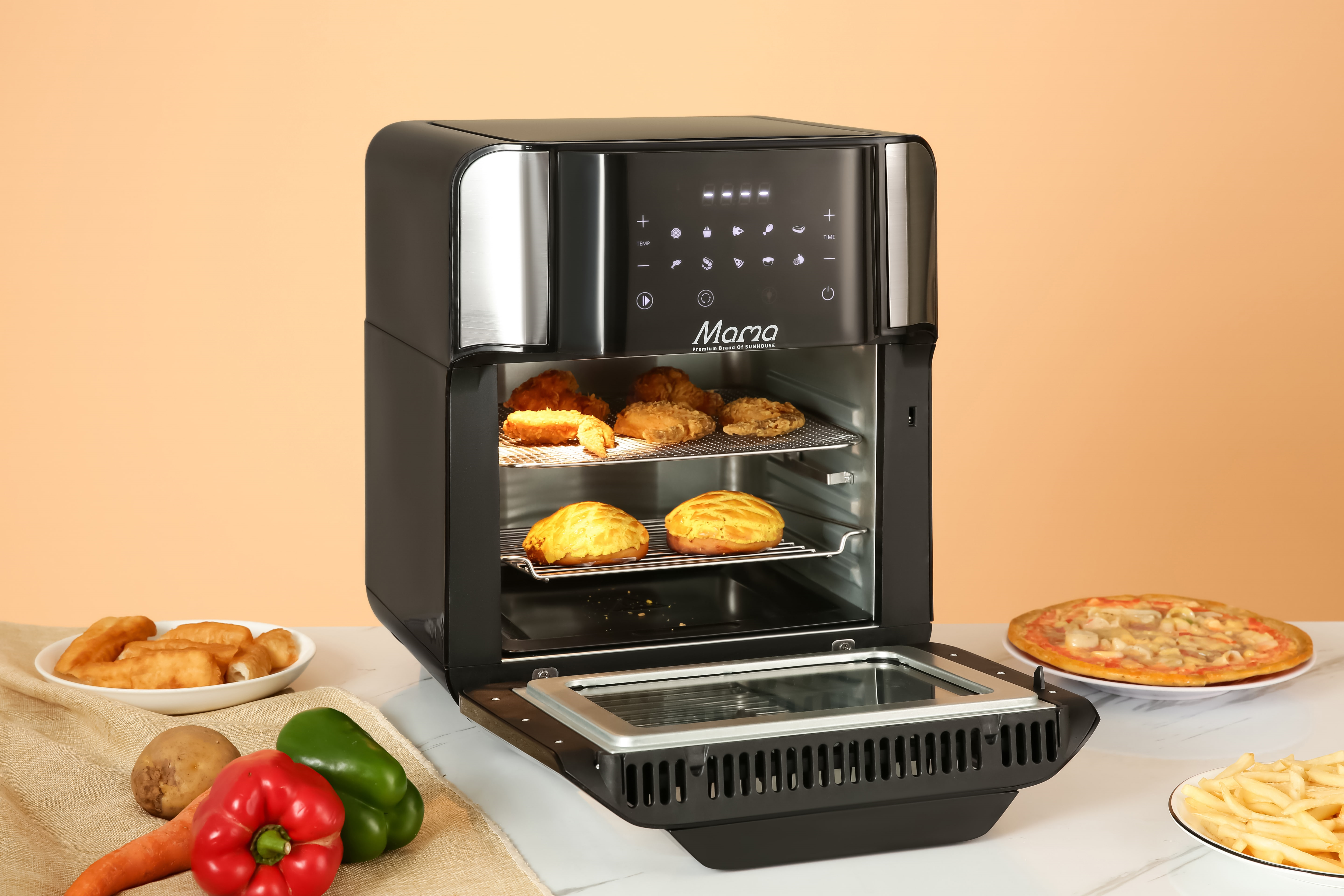 Lò chiên không dầu Sunhouse Mama SHD4088 15 lít Màu Đen - Bạc