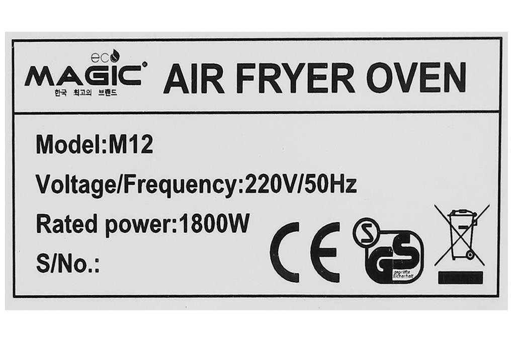 Lò chiên không dầu Magic Eco M12 12 lít Màu Đen