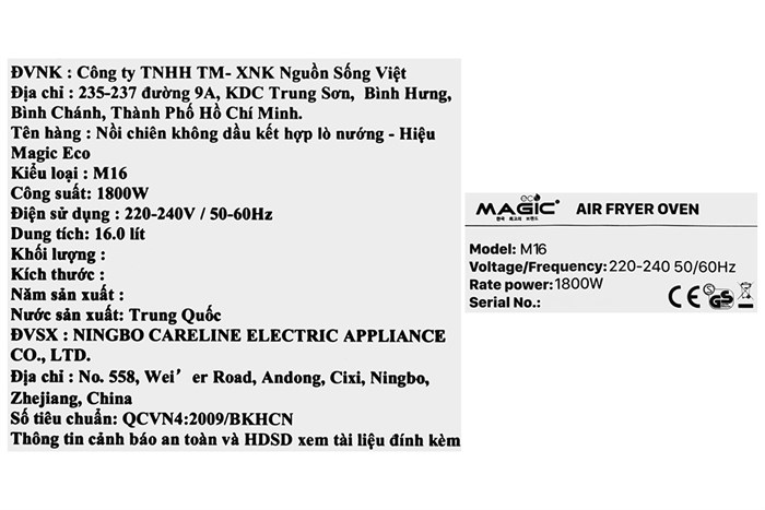 Lò chiên không dầu Magic Eco M16 16 lít Màu Đen