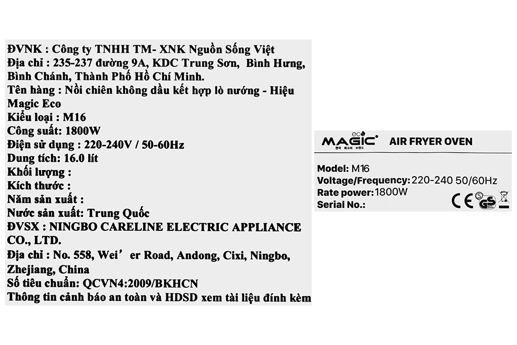 Lò chiên không dầu Magic Eco M16 16 lít Màu Đen
