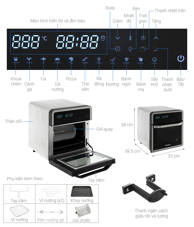 Lò chiên không dầu Kangaroo KG15AF1A 15 lít