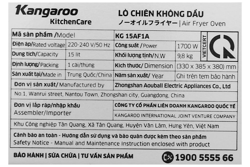 Lò chiên không dầu Kangaroo KG15AF1A 15 lít - 25